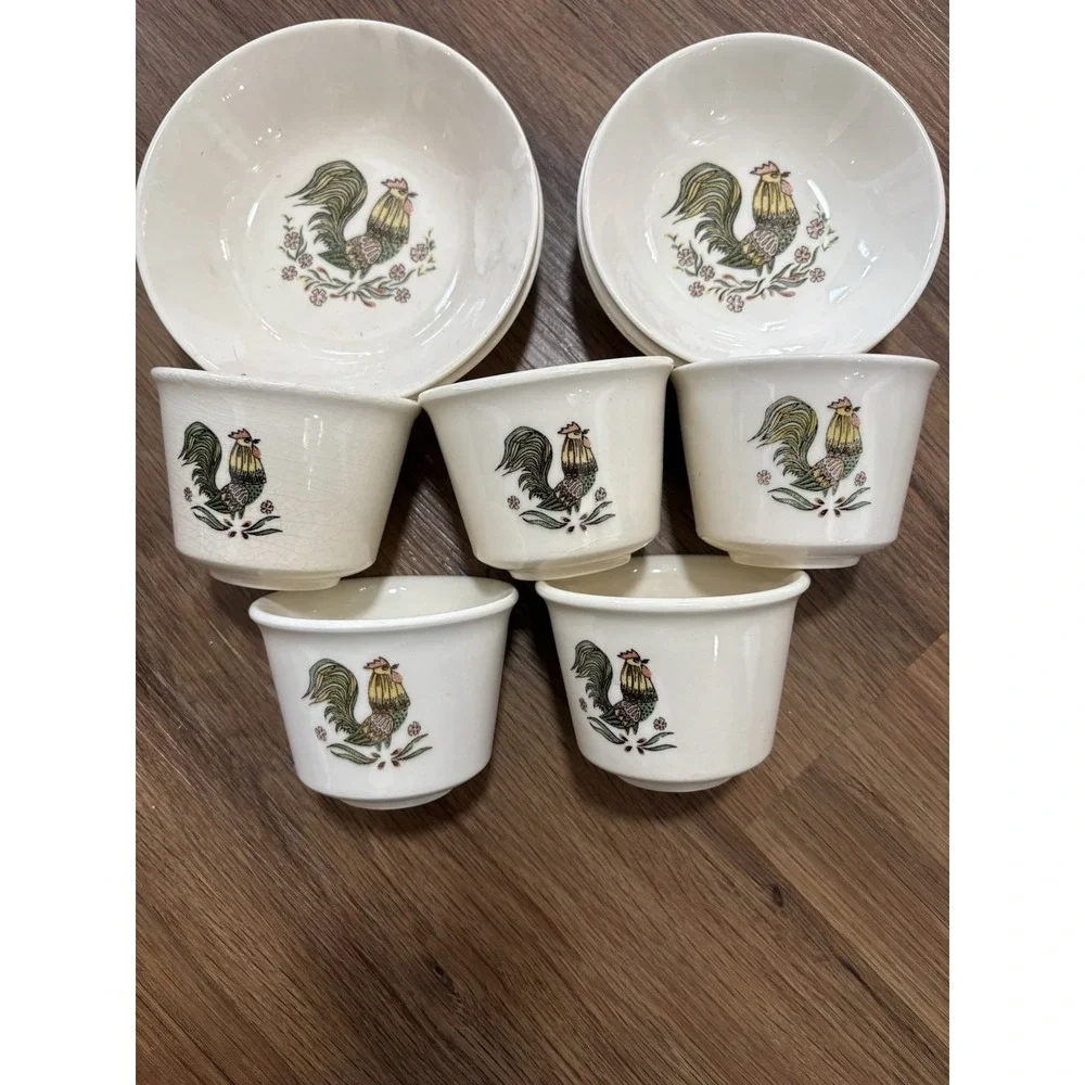 Vintage Rooster Oven Proof USA Ramekins Berry Bowls Farmhouse Kitchen 9Pc Set